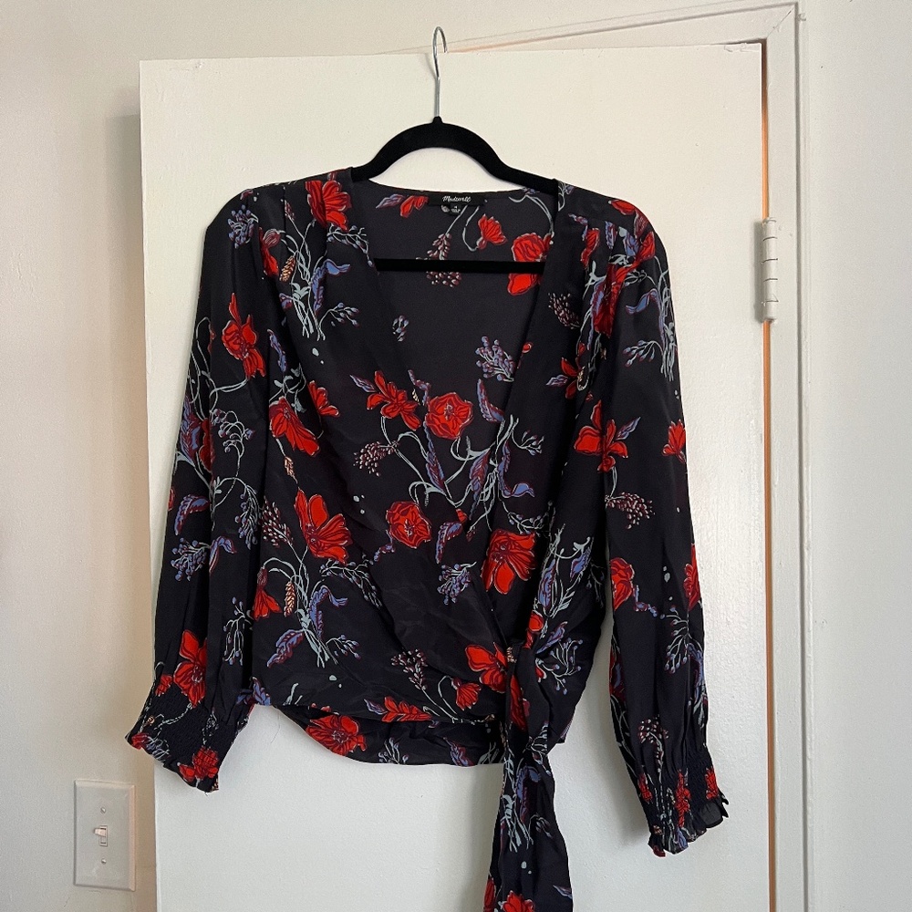 Madewell Long Sleeve Floral Wrap Blouse